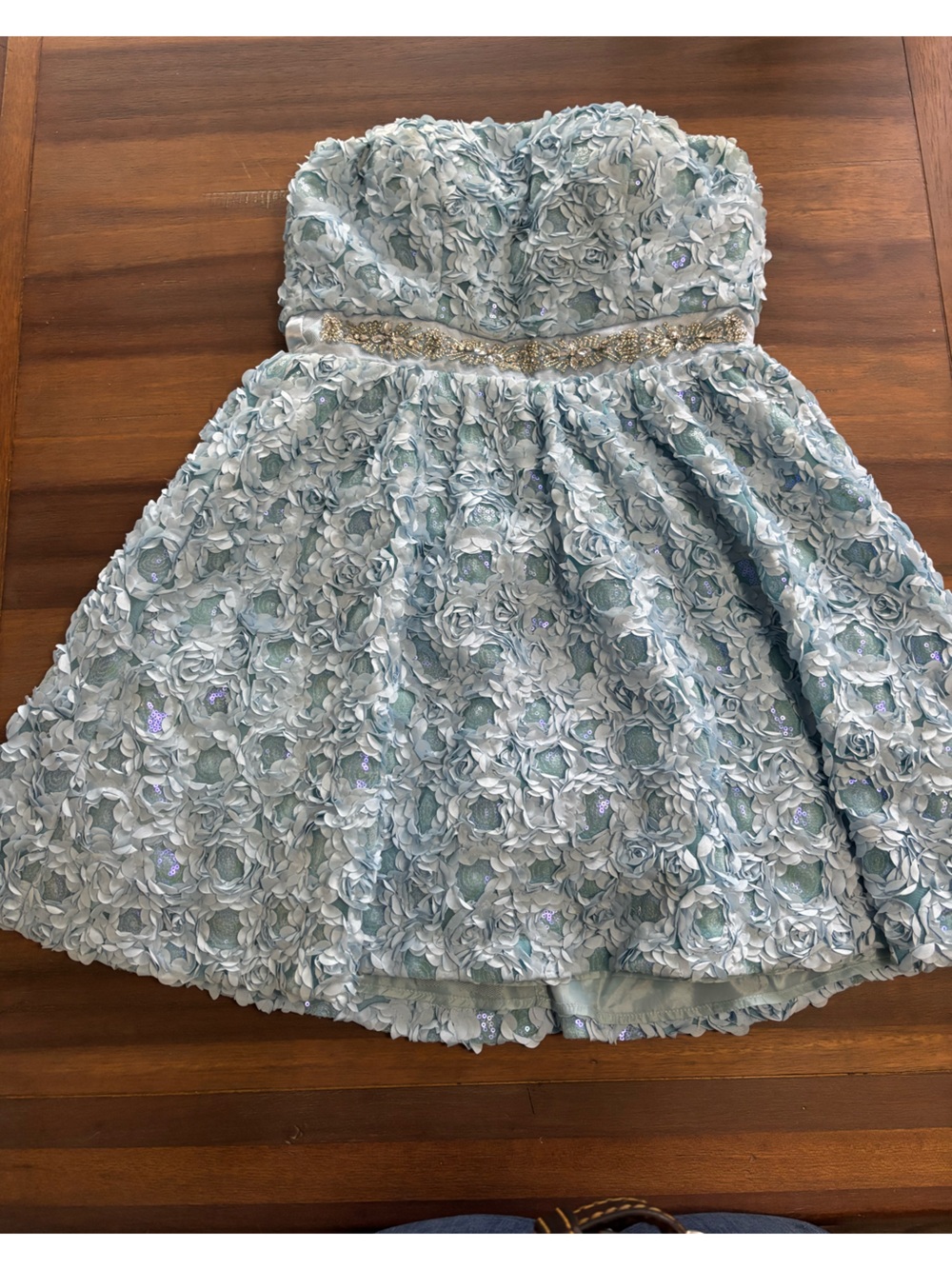 As U Wish Light Blue Floral Strapless Dress